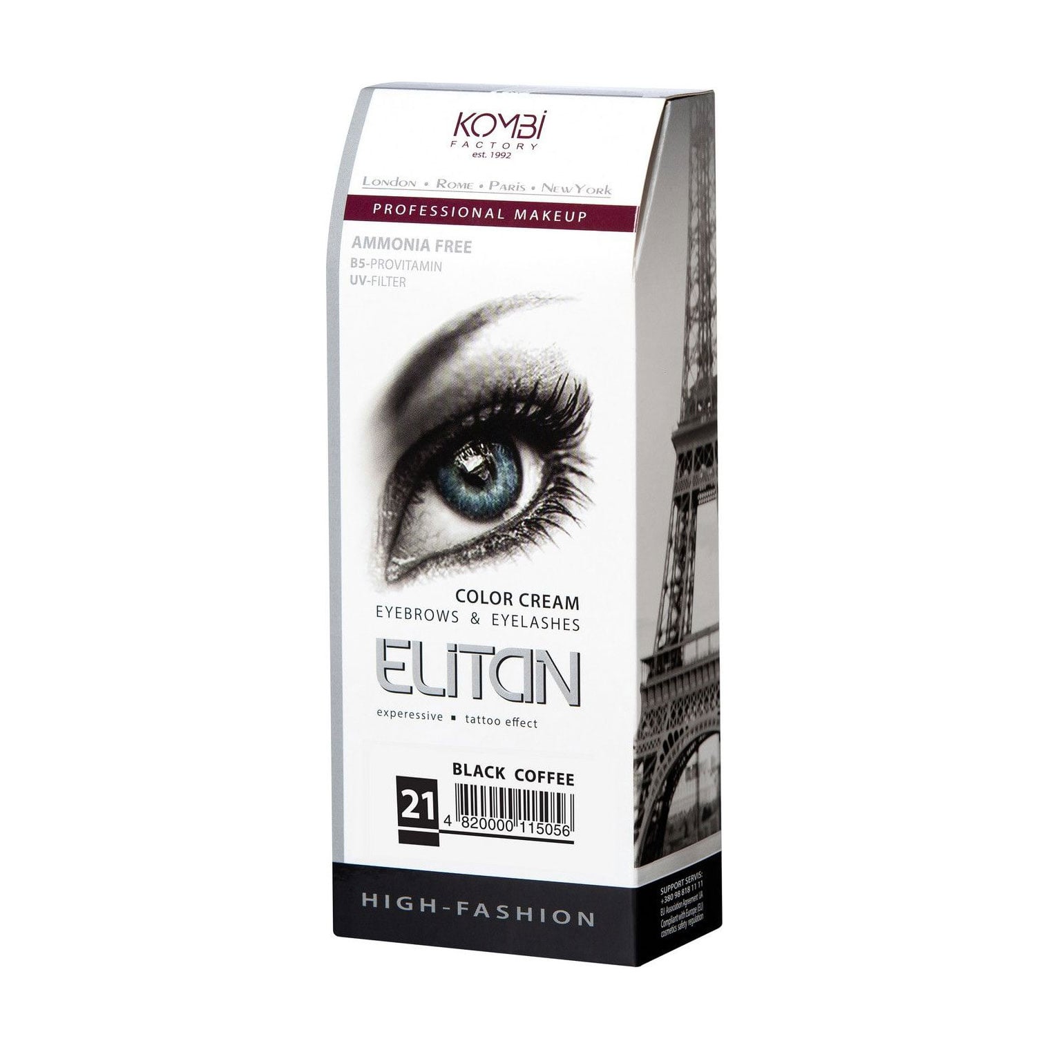 Крем-фарба для брів та вій Elitan Color Cream Eyebrows &amp; Eyelashes 21 Чорна кава, 100 мл